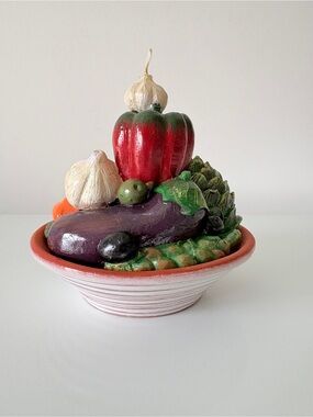 “Trompe L’oiel” Wax Candle Vegetable Topiary Vintage Retro Artichoke Eggplant